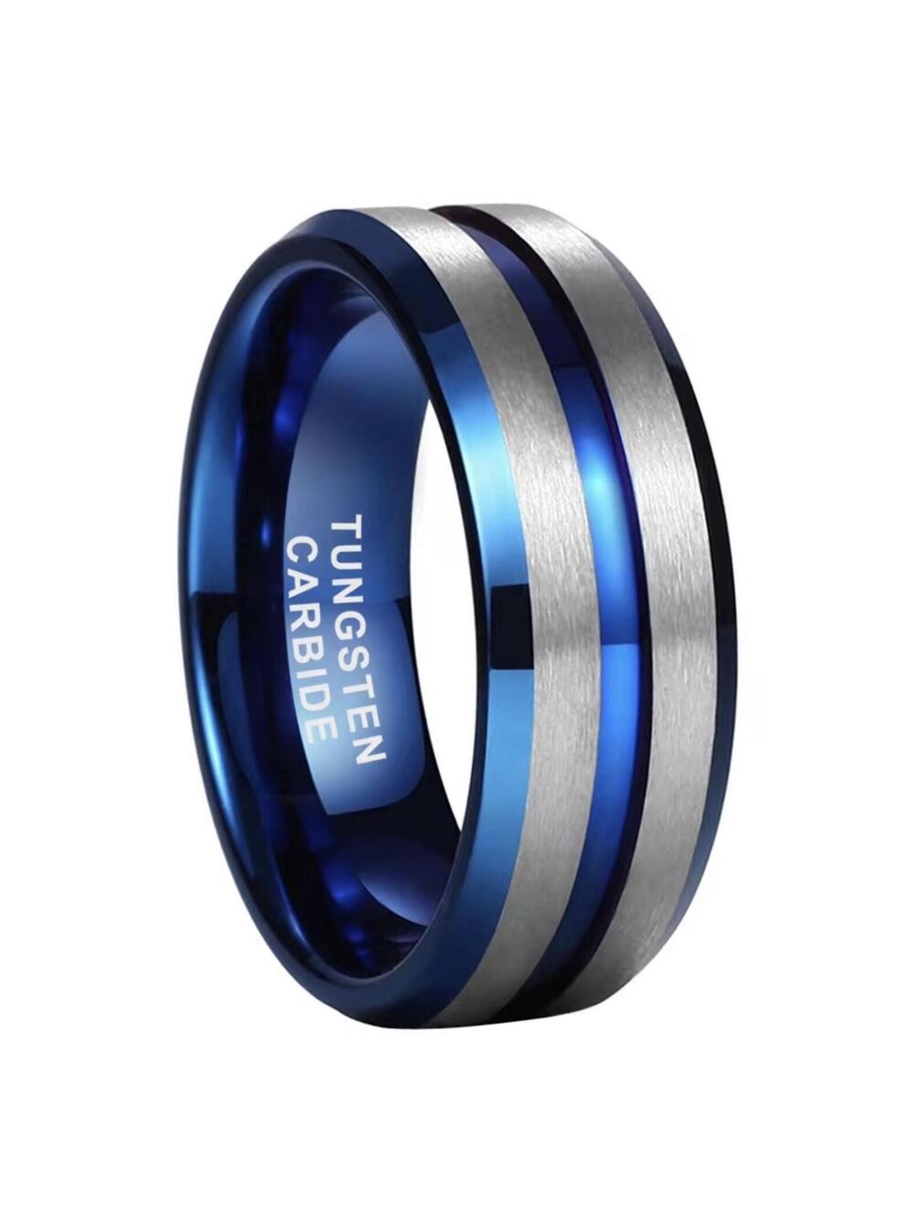 Blue Plating Men's Tungsten Carbide 8MM Silver Matte Band Wedding Ring Size6 NEW